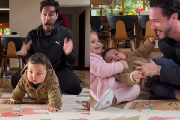 Filho de Viih Tube e Eliezer engatinhando com ajuda da irmã