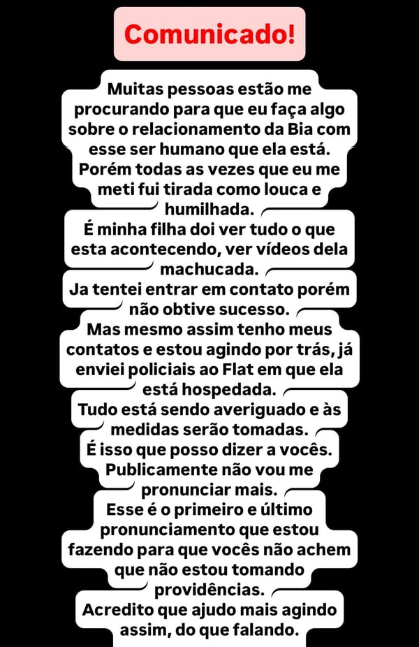 Jenny Miranda fala sobre agressões sofridas por Bia  por Reprodução/Instagram 