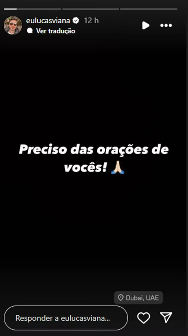 Lucas Viana em seu Instagram após ser detido em Dubai por Reprodução/Redes Sociais   