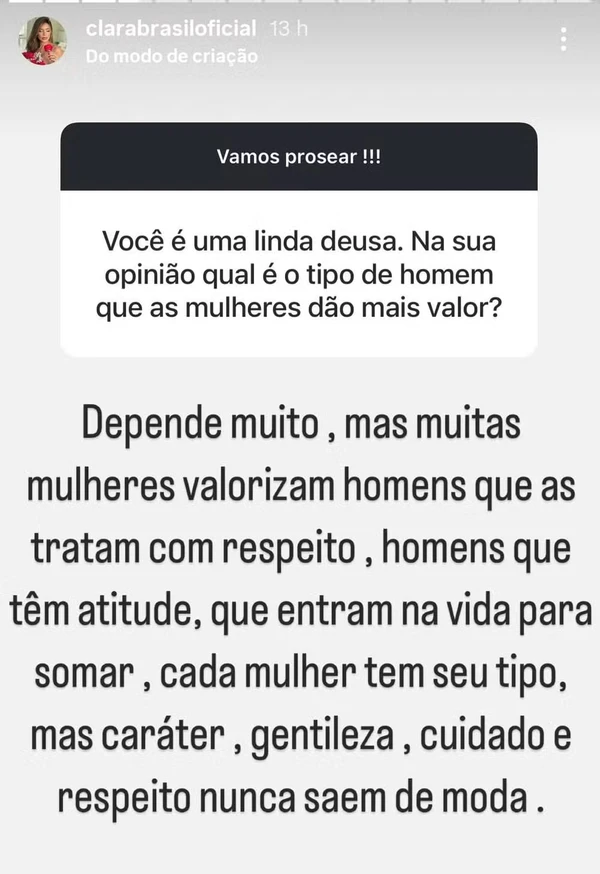 Clara Brasil responde seguidores no Instagram 