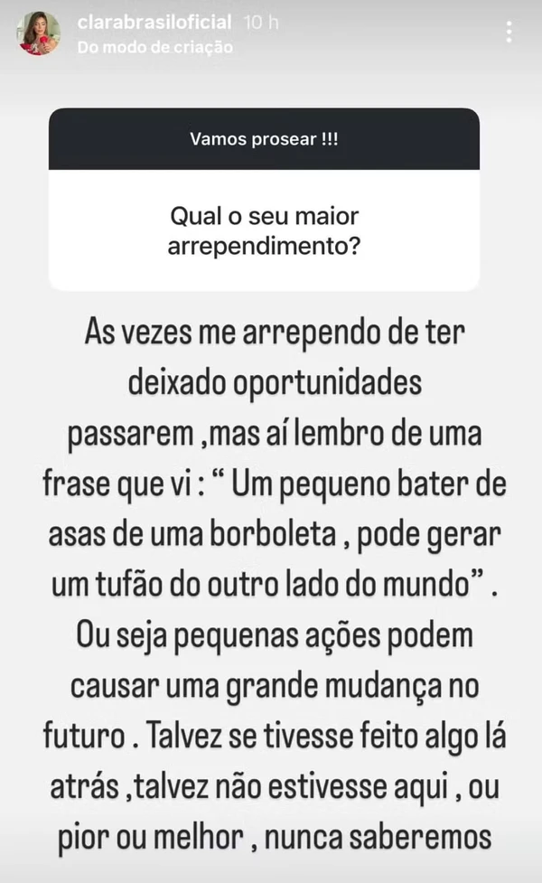 Clara Brasil responde seguidores no Instagram 