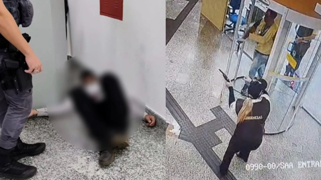 Imagem - Assalto frustrado: ladrão é baleado ao tentar render segurança de banco; veja vídeo