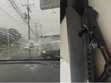 Imagem - Viatura é atingida no para-brisa e PM é 'salvo' por fuzil no Barro Duro