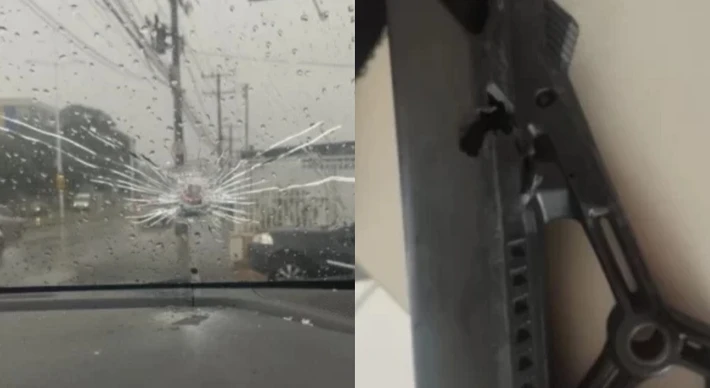 Imagem - Viatura é atingida no para-brisa e PM é 'salvo' por fuzil no Barro Duro