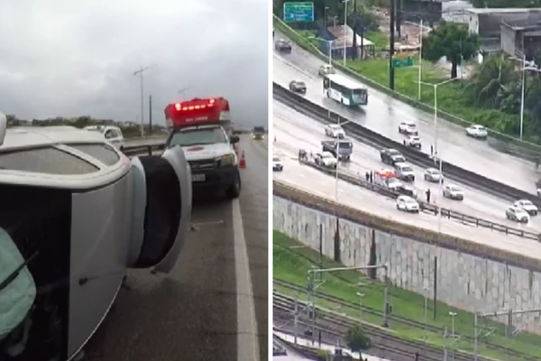 Carro capota em trecho da BR-324 e deixa motorista ferido