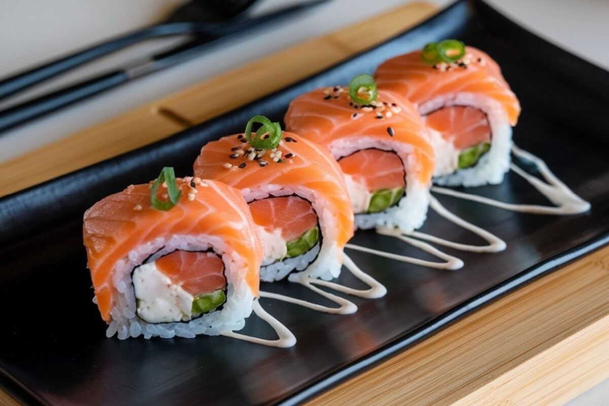 Sushi com salmão e cream cheese (Imagem: Food is Love | Shutterstock) 