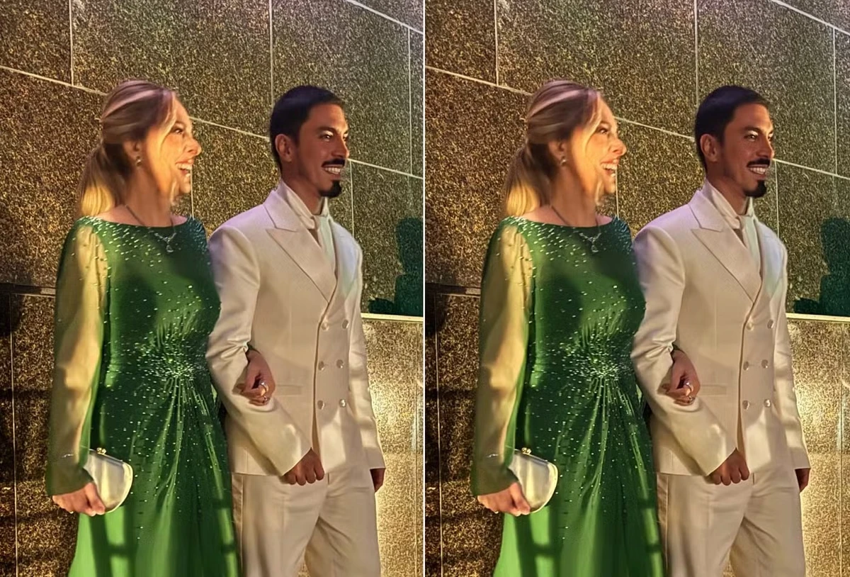 Gabriel David e sua mãe, Fabiola David, em seu casamento com Giovanna Lancellotti  por Reprodução/Instagram