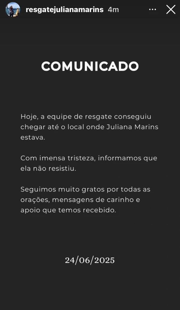 Comunicado da família