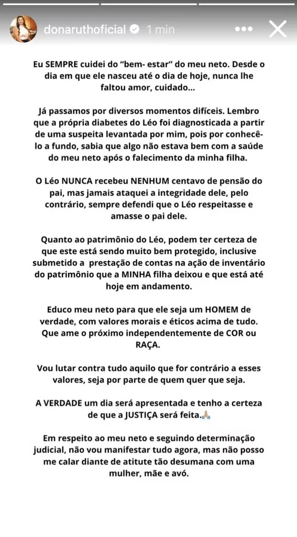 Relato feito por Dona Ruth , mãe de Marília Mendonça  por Reprodução/Instagram