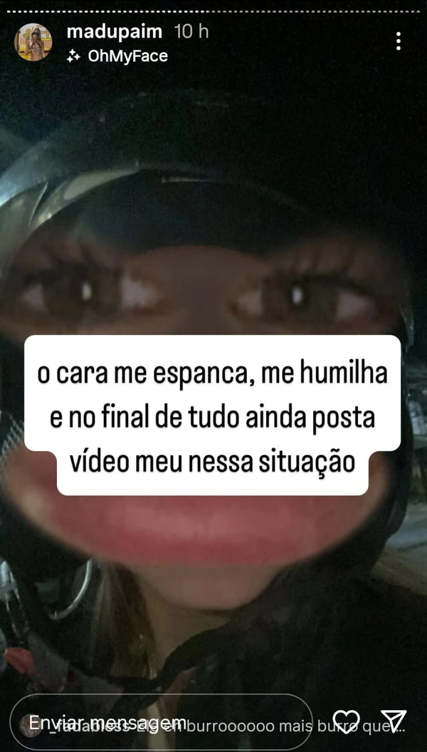 Relato feito por Madu Paim contra MC Estudante por Reprodução/Instagram 