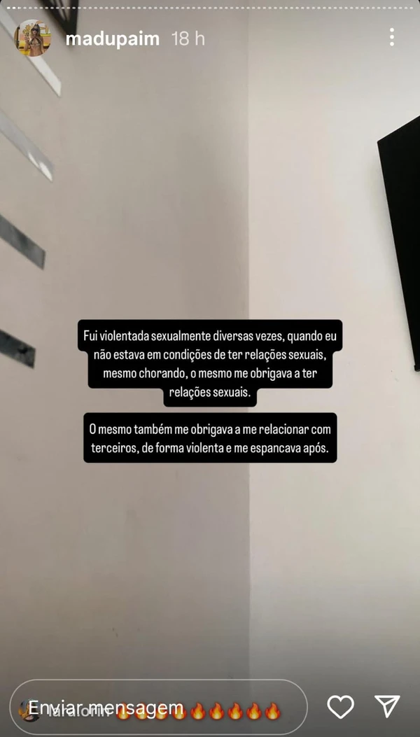 Relato feito por Madu Paim contra MC Estudante por Reprodução/Instagram 