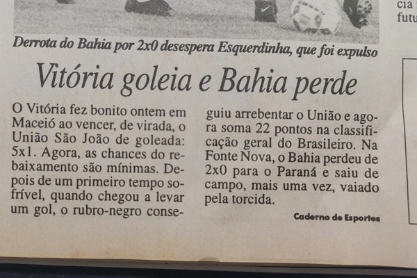 União São João 1 x 5 Vitória pela Série A de 1995 por Arquivo CORREIO 