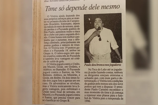 União São João 1 x 5 Vitória pela Série A de 1995 por Arquivo CORREIO 