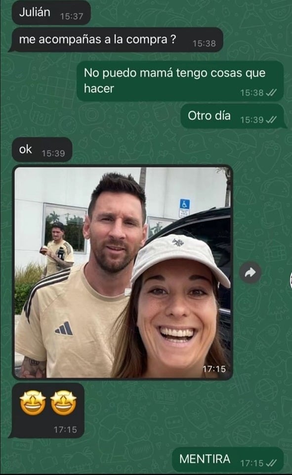 Filho se arrepende de recusar passeio com a mãe após selfie com Lionel Messi por Reprodução/Redes Sociais 