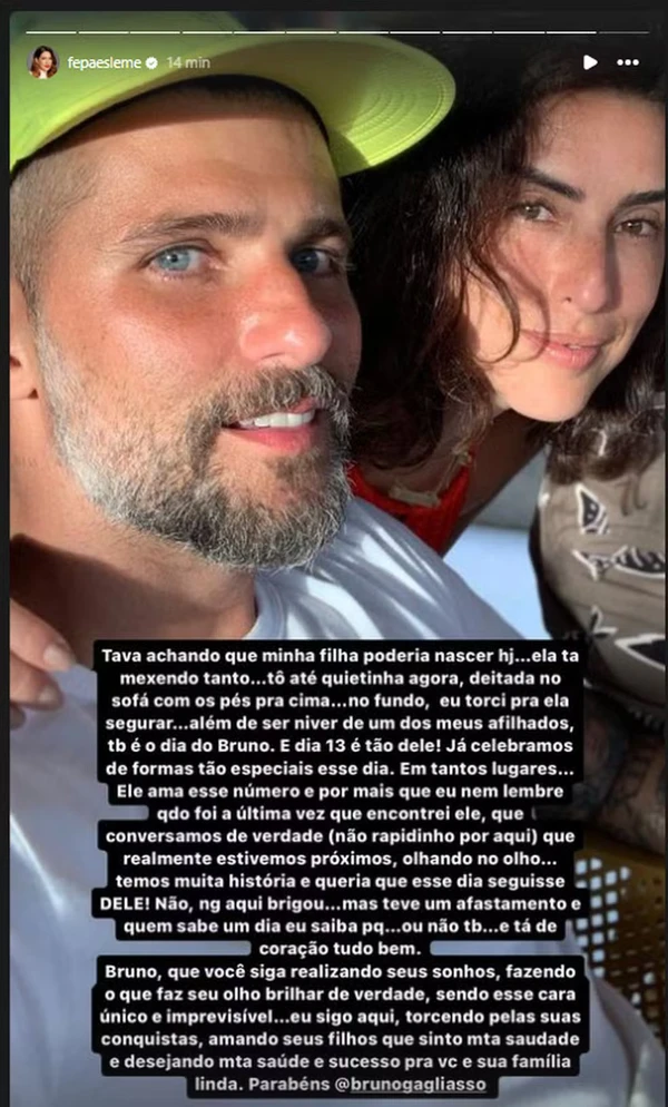 Mensagem de Fe Paes Leme no aniversário de Gagliasso