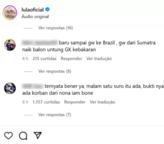 Comentários em perfil oficial de Lula