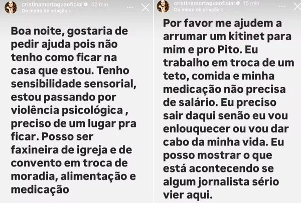 Cristina Mortágua pede ajuda nas redes-sociais  por Reprodução/Instagram 