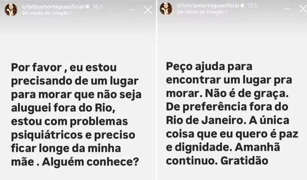 Cristina Mortágua pede ajuda nas redes-sociais  por Reprodução/Instagram 