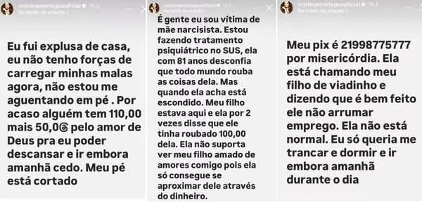 Cristina Mortágua pede ajuda nas redes-sociais  por Reprodução/Instagram 