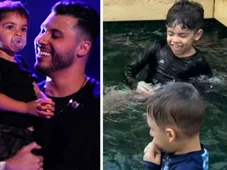 Imagem - Após conquistar guarda provisória, Murilo Huff mostra Léo animado na piscina de sua casa