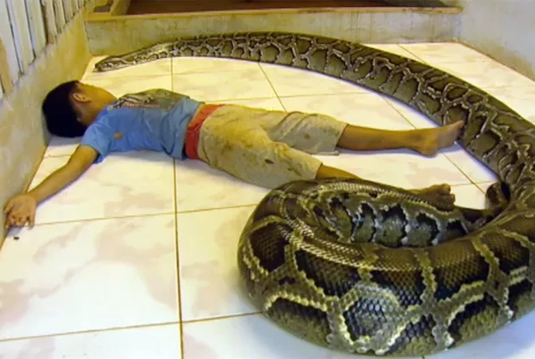 Sambath com a cobra por Reprodução
