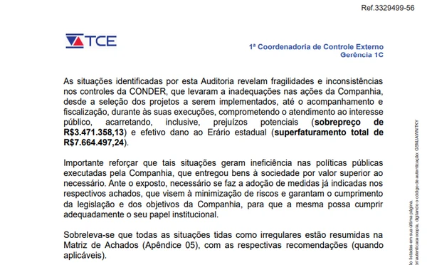 Trechos do documento da auditoria do TCE-BA por Reprodução