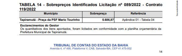 Trechos do documento da auditoria do TCE-BA por Reprodução
