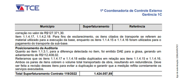 Trechos do documento da auditoria do TCE-BA por Reprodução