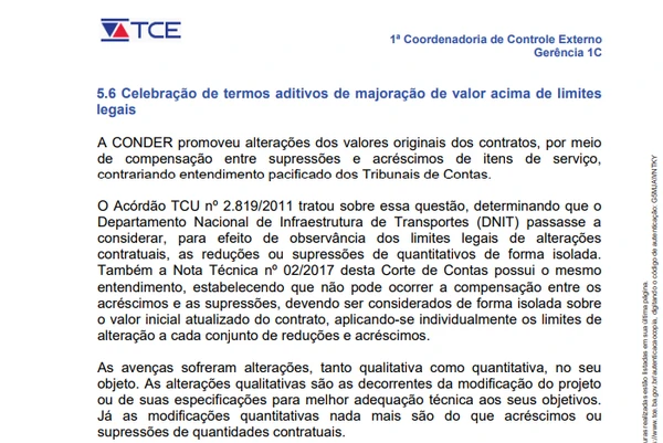 Trechos do documento da auditoria do TCE-BA por Reprodução