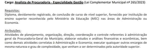 Analista de Procuradoria - Especialidade Gestão  por Reprodução