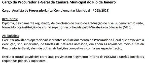 Cargo da Procuradoria-Geral da Câmara Municipal por Reprodução