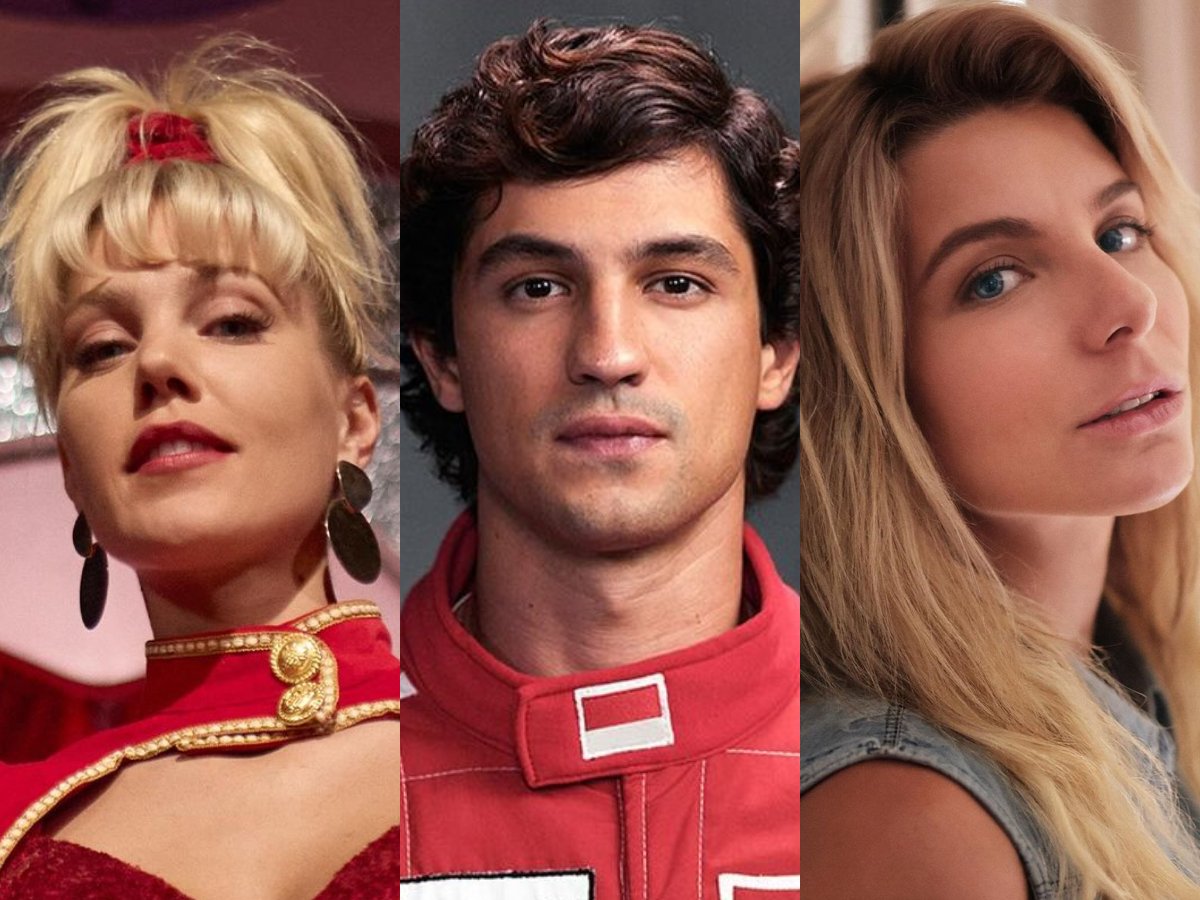 Pâmela Tomé (Xuxa), Gabriel Leone ( Ayrton Senna) e Julia Fioti (Adriane Galisteu) por Divulgação/Netflix