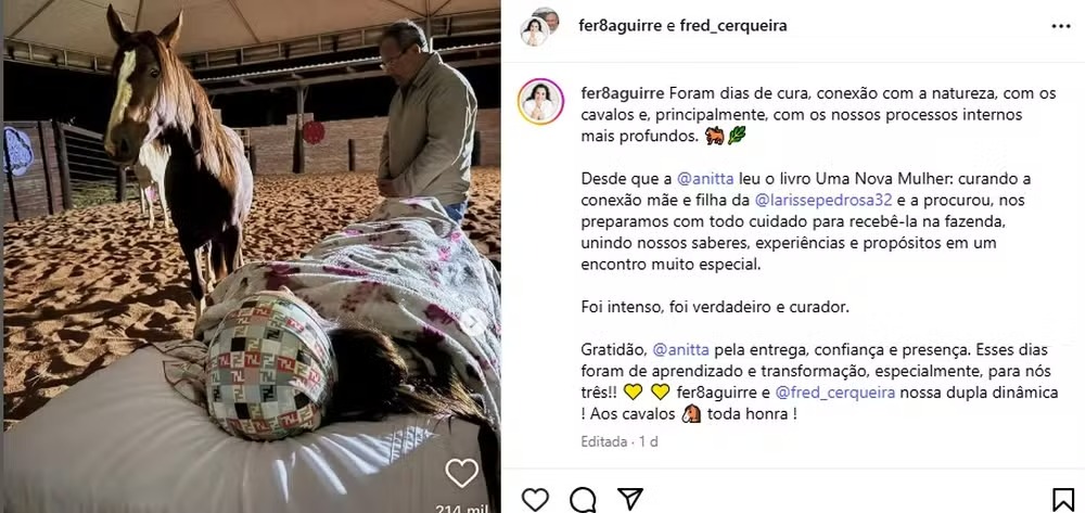 Anitta com cavalos em retiro terapêutico por Reprodução/Instagram