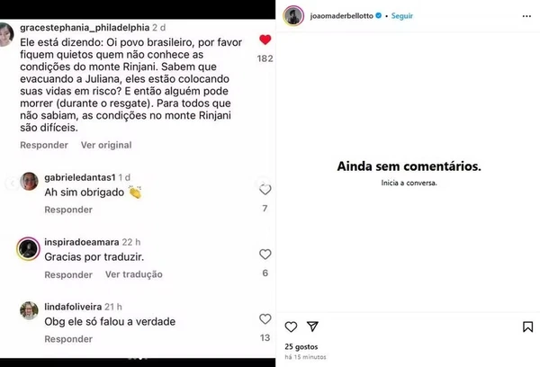 João Mader Bellotto posta vídeo e desativa comentários na web  por Reprodução/Instagram