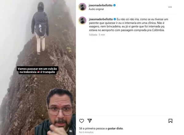 João Mader Bellotto posta vídeo e desativa comentários na web  por Reprodução/Instagram