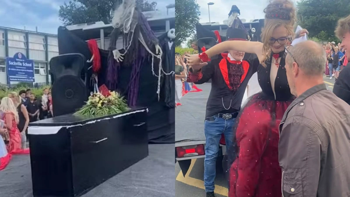  Adolescente surpreende ao chegar em caixão no baile de formatura