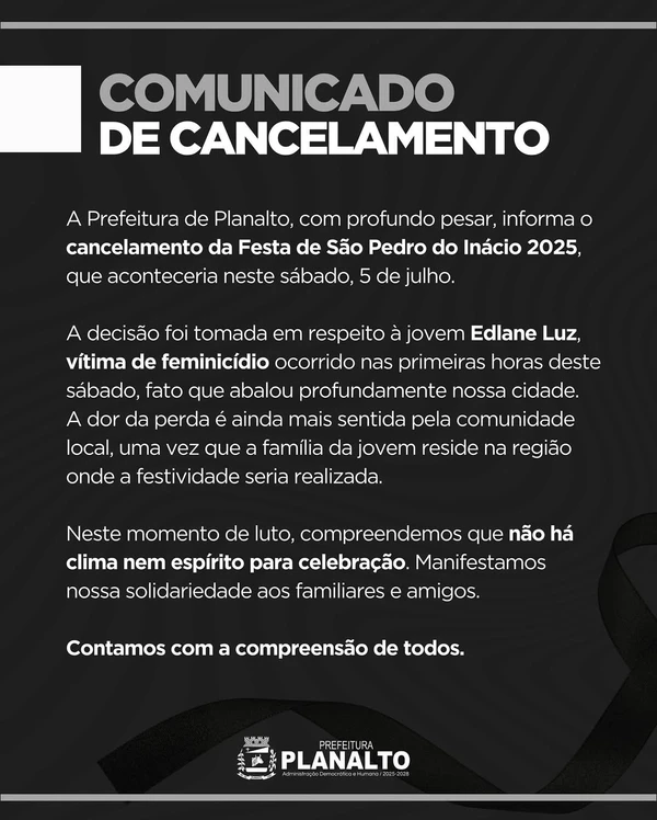 Cancelamento da festa da prefeitura por Reprodução