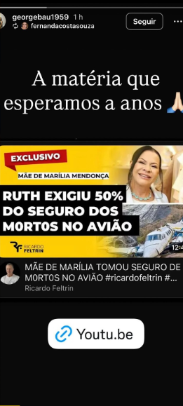 O pai de Henrique Bahia, morto com Marília Mendonça no acidente, compartilhou a matéria nas redes sociais