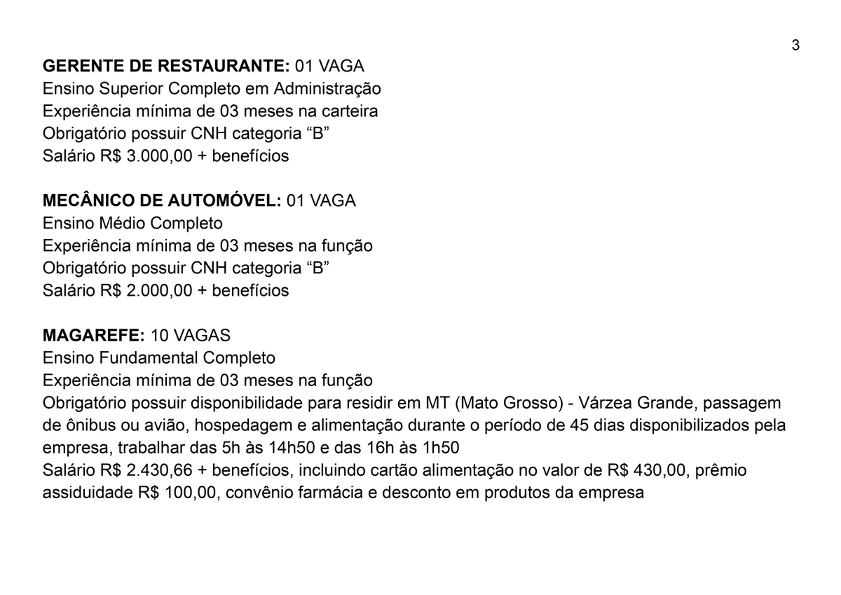 Vagas para esta quarta-feira (9) por Reprodução