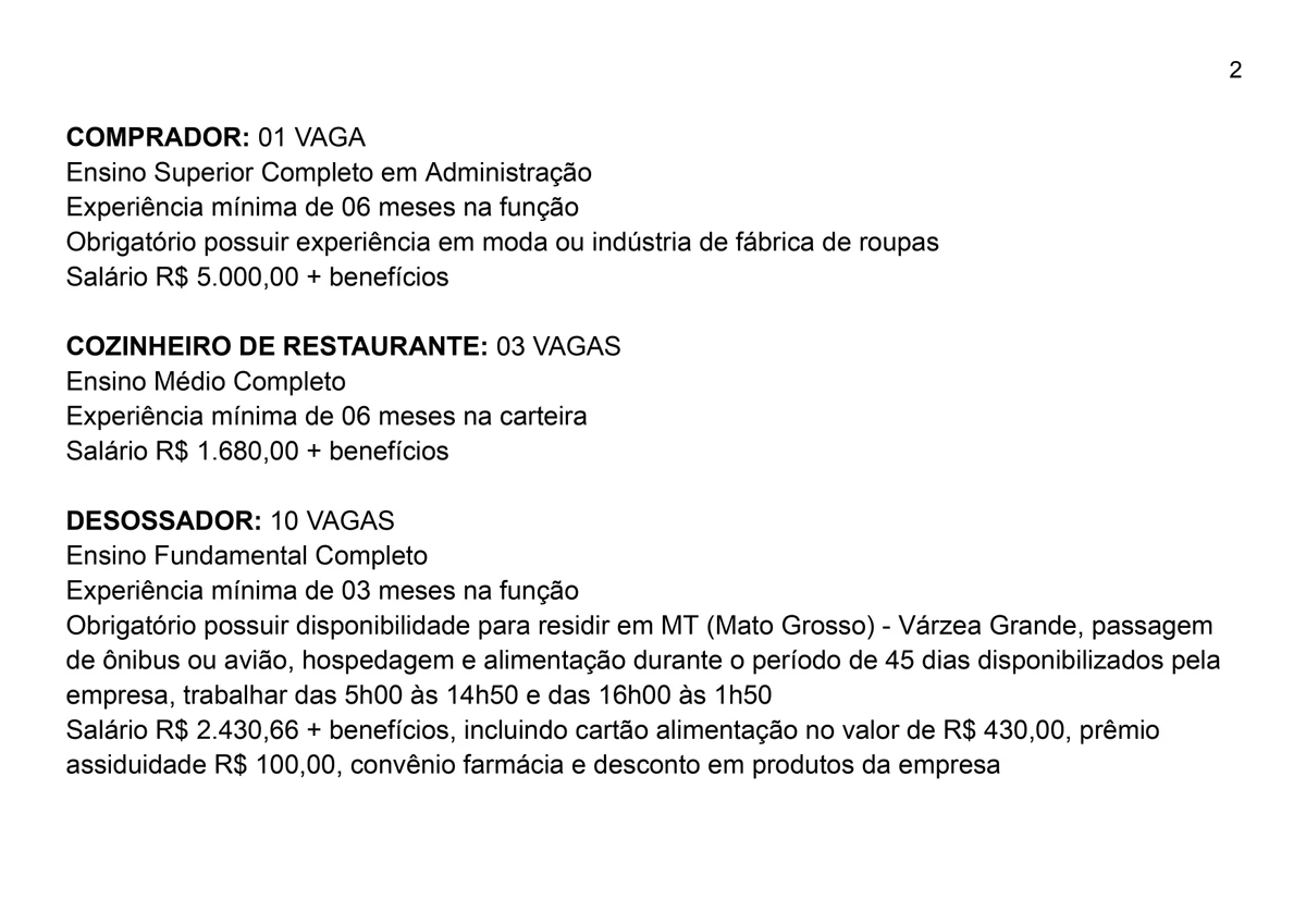 Vagas para esta quarta-feira (9) por Reprodução