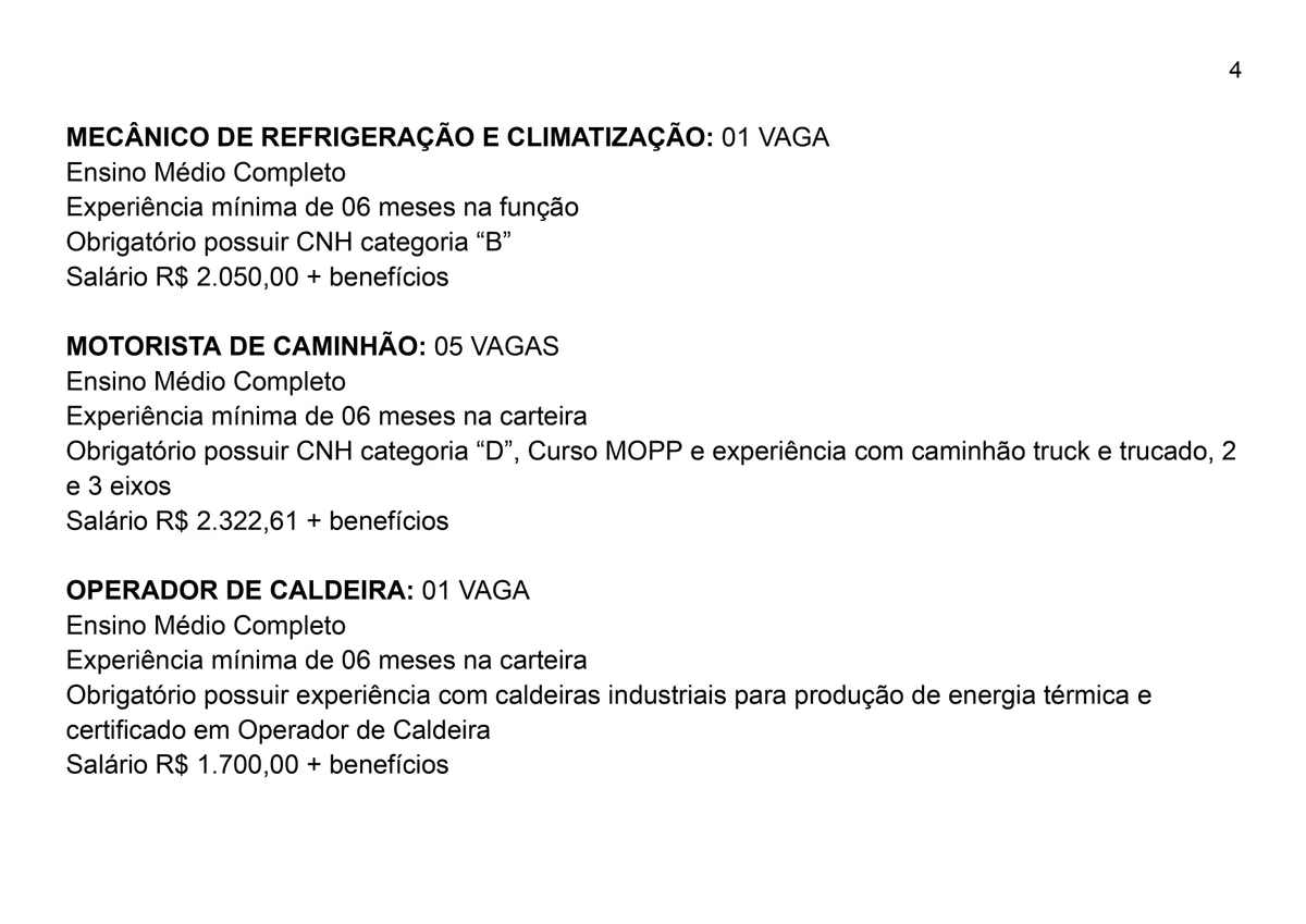 Vagas para esta quarta-feira (9) por Reprodução