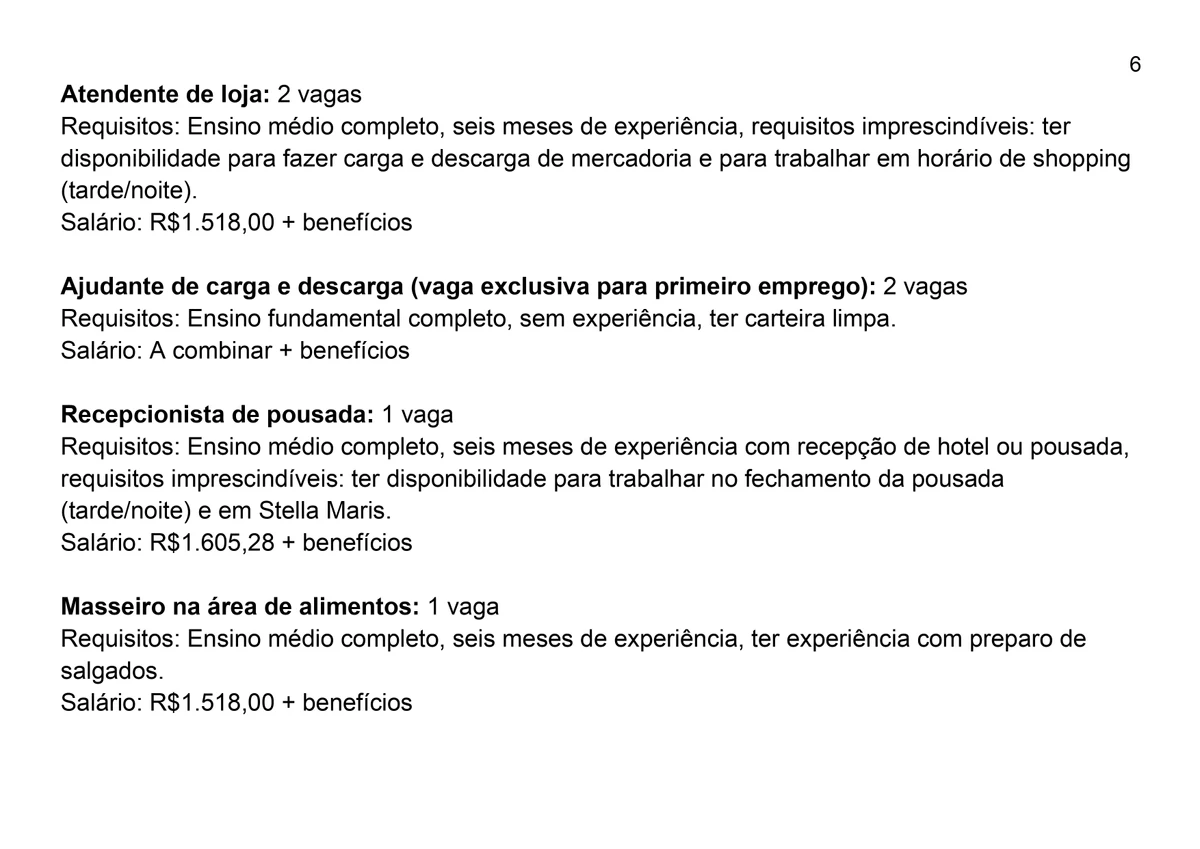 Vagas para esta quarta-feira (9) por Reprodução