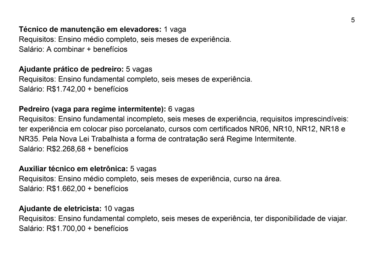 Vagas para esta quarta-feira (9) por Reprodução