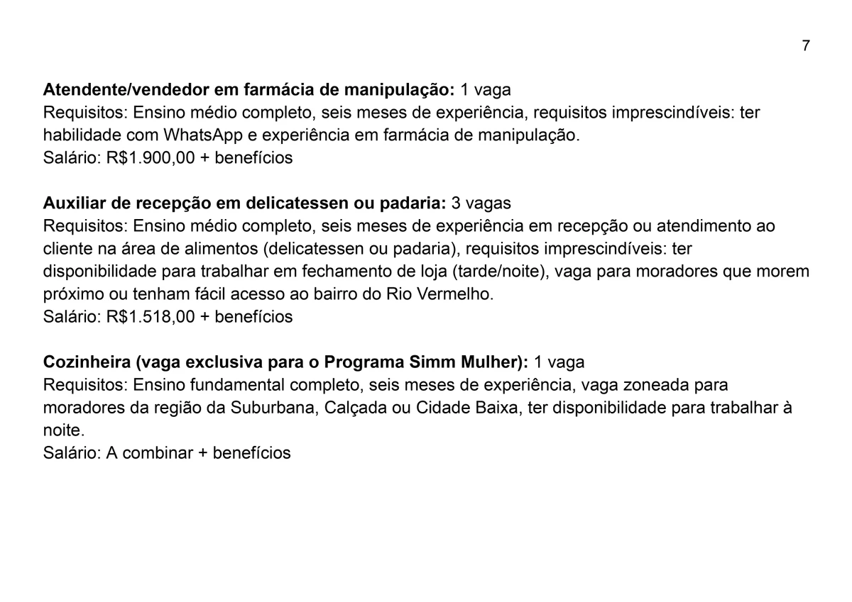 Vagas para esta quarta-feira (9) por Reprodução
