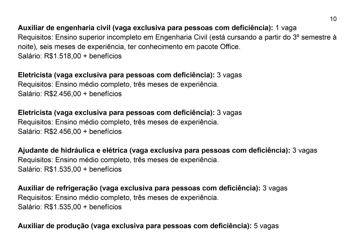 Vagas para esta quarta-feira (9) por Reprodução
