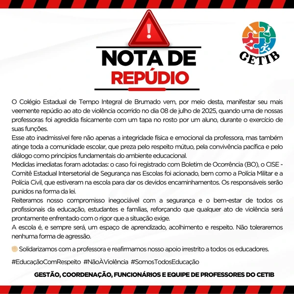 Nota de posicionamento do colégio por Reprodução/Redes sociais