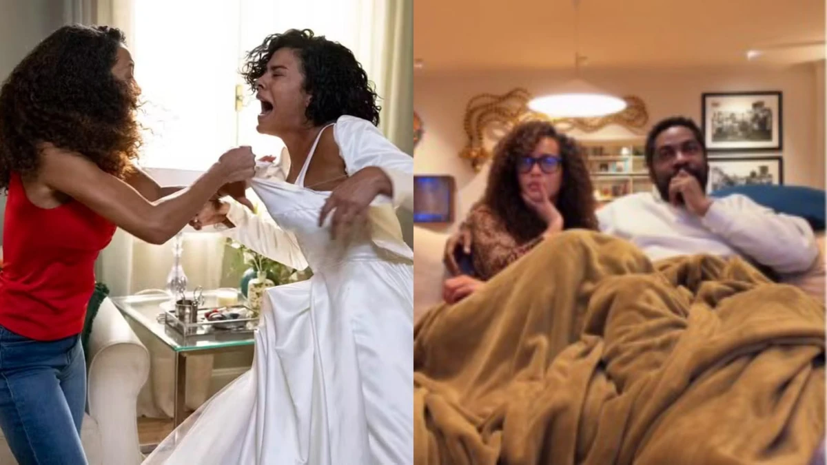 Taís Araujo mostra reação de Lázaro Ramos ao assistir cena do vestido em Vale Tudo por Reprodução/Instagram 