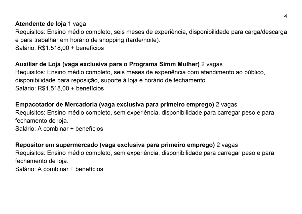Vagas SIMM para esta quinta-feira (10) por Reprodução