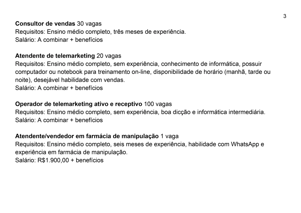 Vagas SIMM para esta quinta-feira (10) por Reprodução