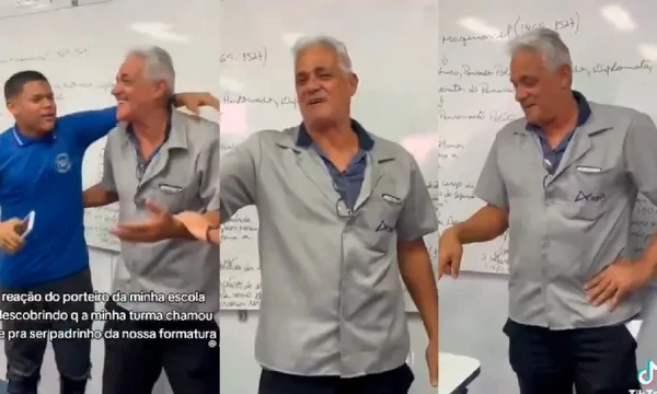 Alunos surpreendem porteiro com convite para ser padrinho de formatura por Reprodução/TikTok 